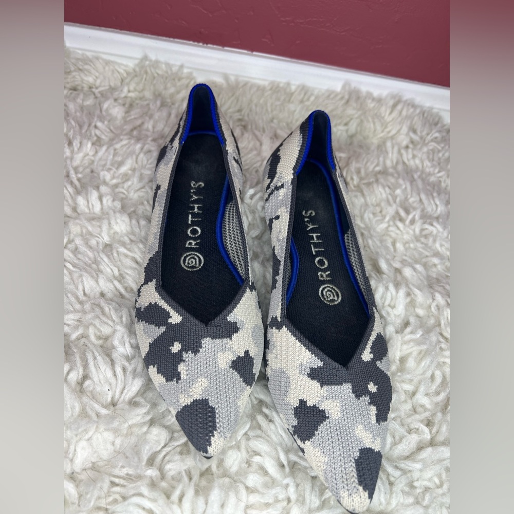 Rothy's The Point Ash Grey Camo Print Flats